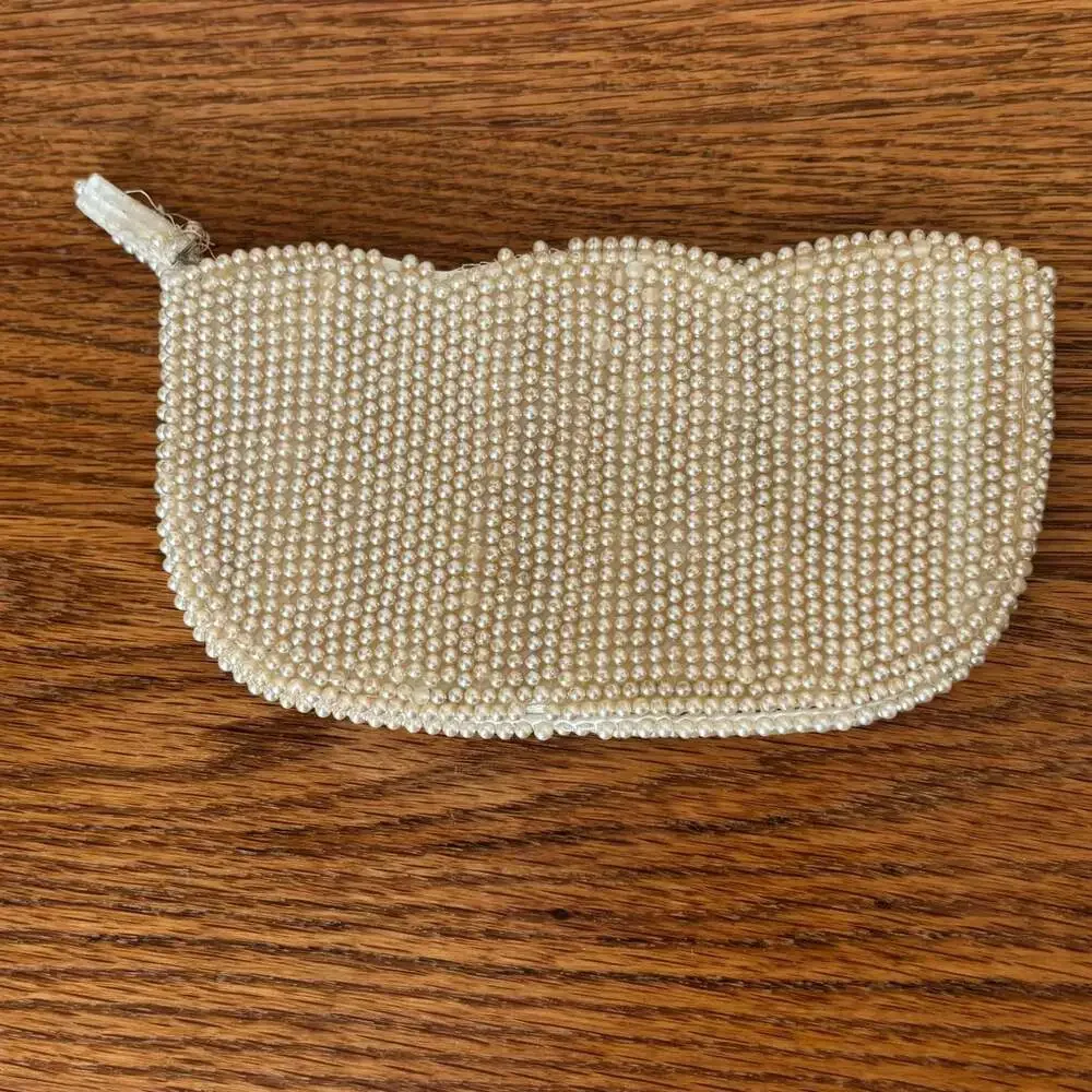 VTG MCM Waldes Faux Pearl Beaded Clutch Purse Cream - Vintage Japan Pre-owned